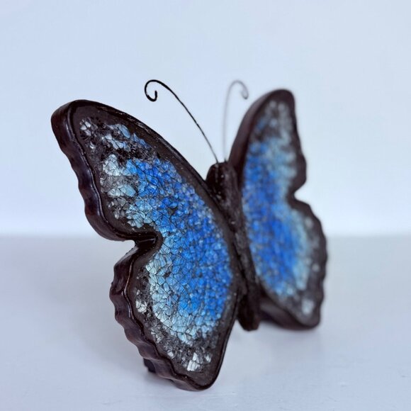 Blue Mosaic Butterfly Decor Freestanding Sculpture Indoor Outdoor Home Patio - Picture 3 of 12